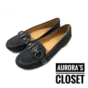 Coach 8 Black Jacquard Flat Loafer Turn lock Elkie